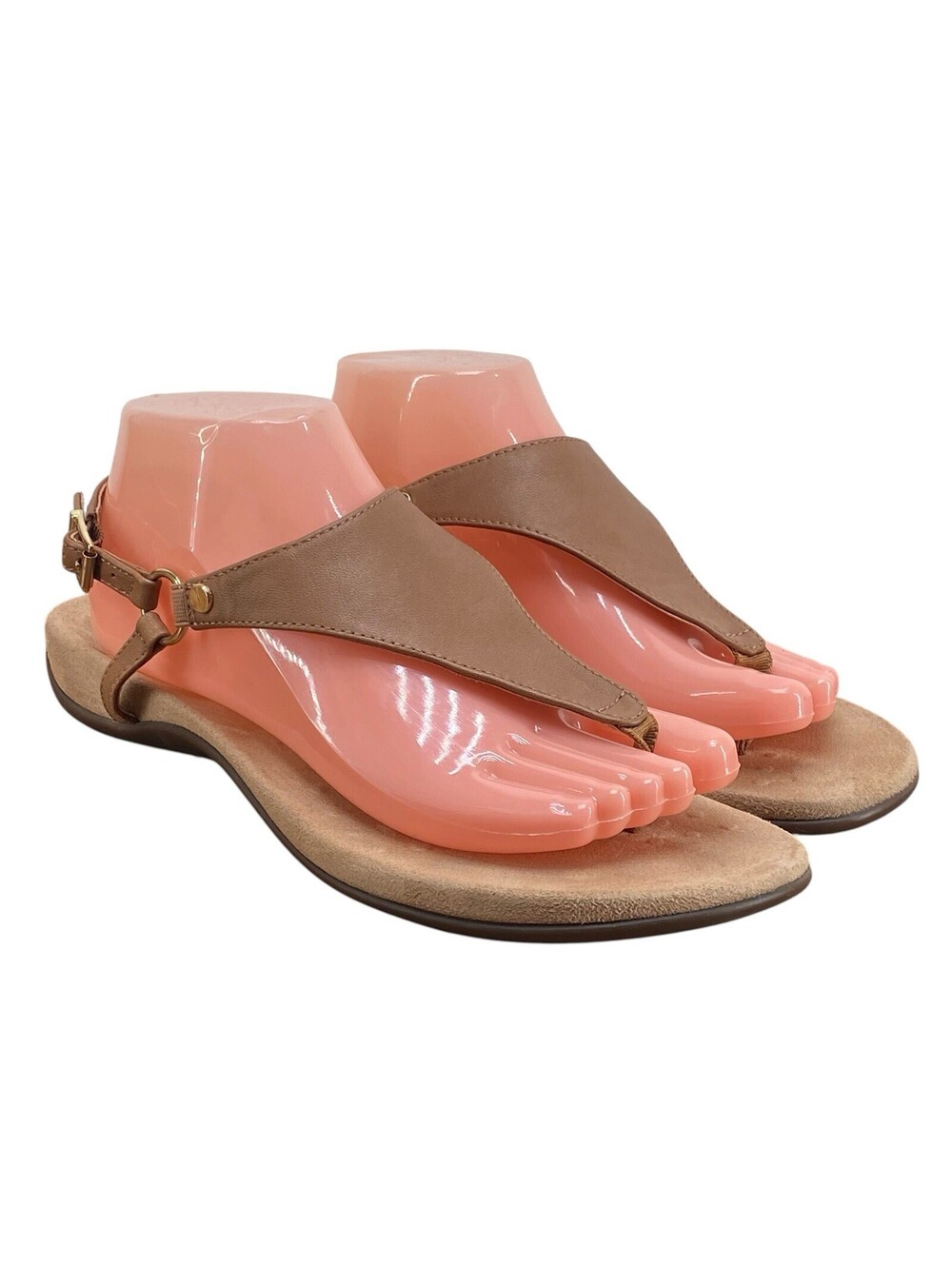 Vionic Kirra Sandals Women’s 9 Taupe Leather Orthotic Thong T-Strap Slingback
